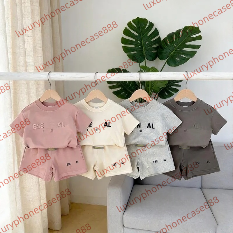 ES Luxury Designer Tshirts kids tracksuit Set Summer Pure Cotton Two Piece Set Short Sleeve O-neck T Shirt Shorts Baby Clothing Sets For Boys Girls Outfits DHgate