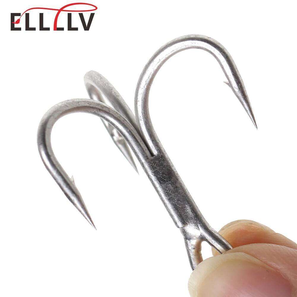 Ellllv 10pcs 3X Strong Treble Hook High Carbon Steel Matte Tin Coated Triple Fishhook Bass Saltwater Freshwater Fishing Tackle Z260128