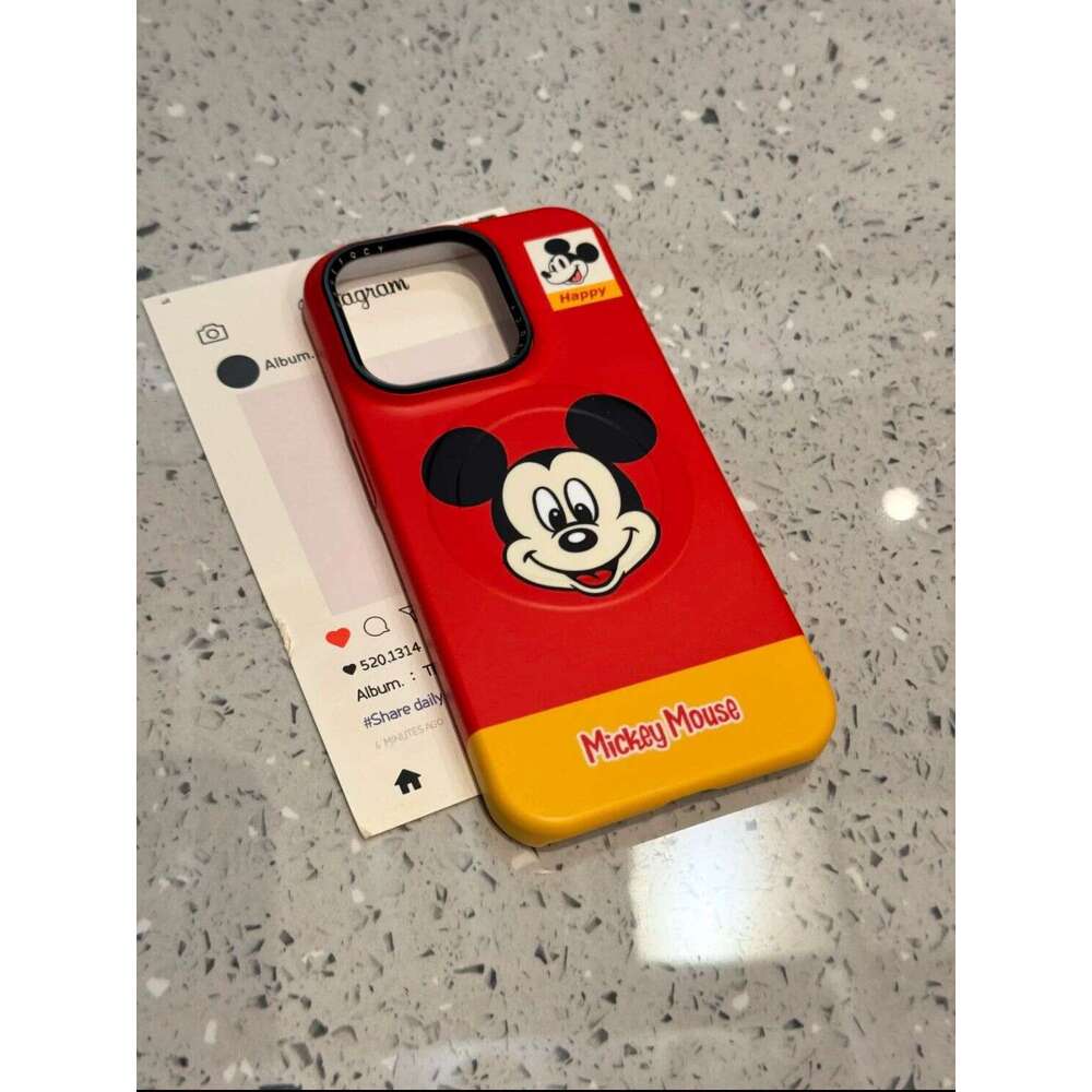 Cartoon Creative Mickey Mouse Black Metal Hole Suitable for iPhone 16 Pro Max Apple 15P Phone Case 14 Magnetic S260128