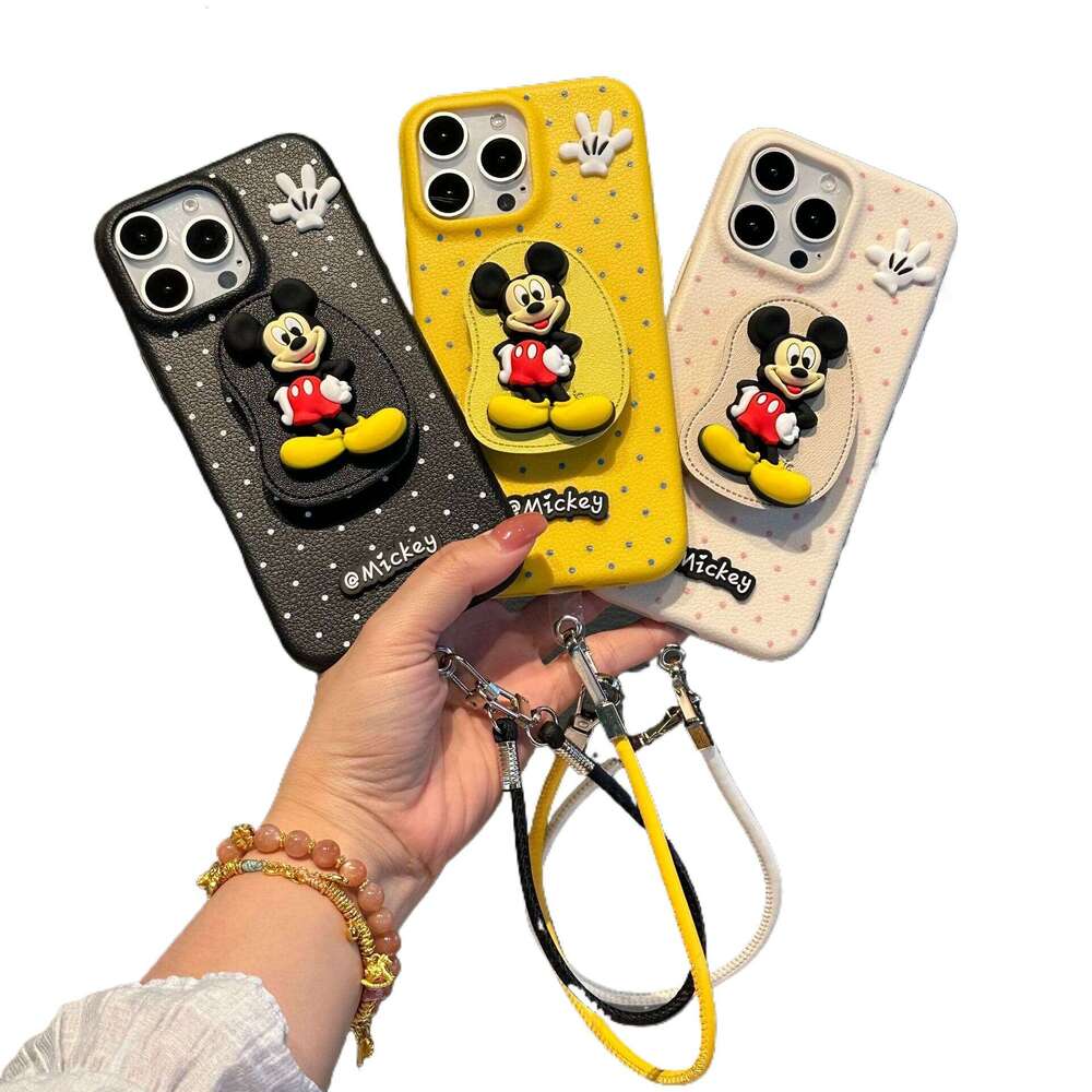 Plain Leather Mickey Pendant Hand Strap Compatible with Apple 17 Max/15 Pro Phone Case 13/12 New Model 11 S260128