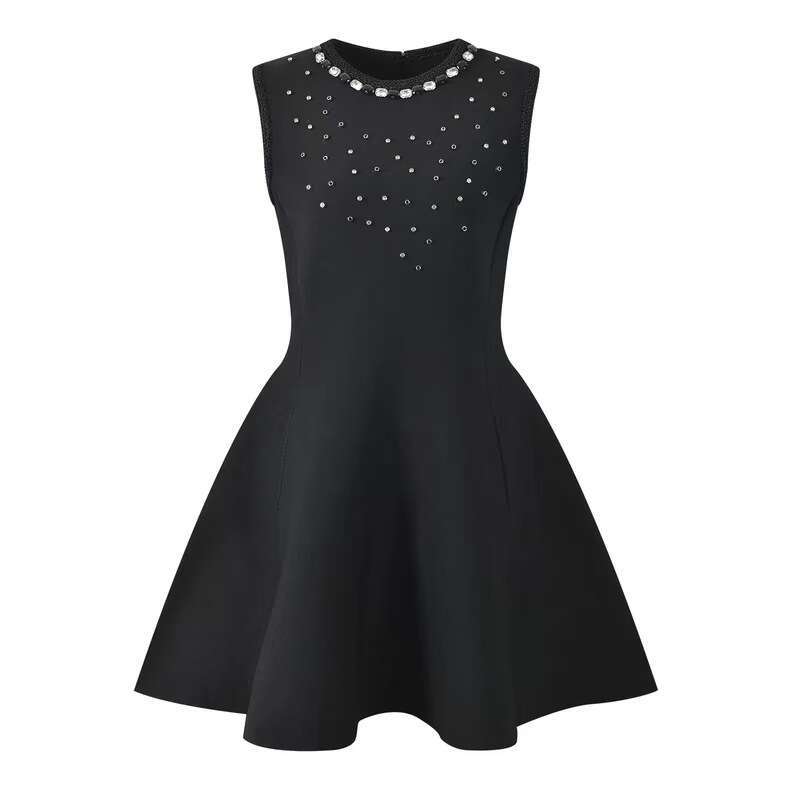 2026 Autumn/Winter New Elegant Retro Round Neck Diamond Solid Color Fashion Knitted Jacket Dress Set