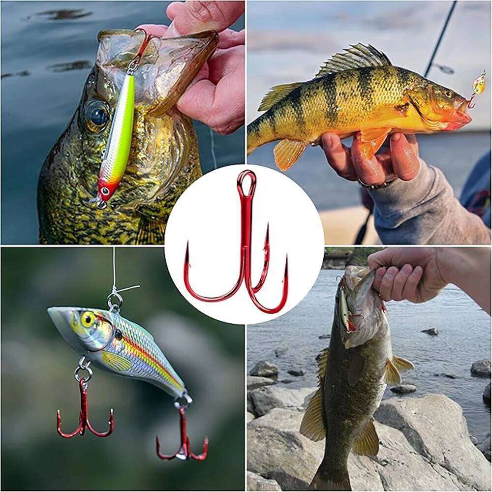 50pcs/box Triple Hooks Set Carbon Steel Barbed Treble Fishhooks for Lures Sea Fishing Accessories Tackle Tools Z260128