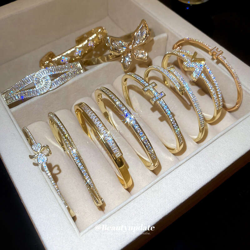 H-shaped open bracelet Solid gold-plated diamond-studded jewelry Small, versatile bracelets Luxury-inspired women's jewelry