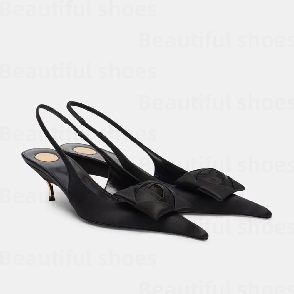 Top quality Women's Kitten Heel sandals Luxury rose pointed toe slip on slingback dress shoes fashion designer Party Evening Shoes size 34-43 with box