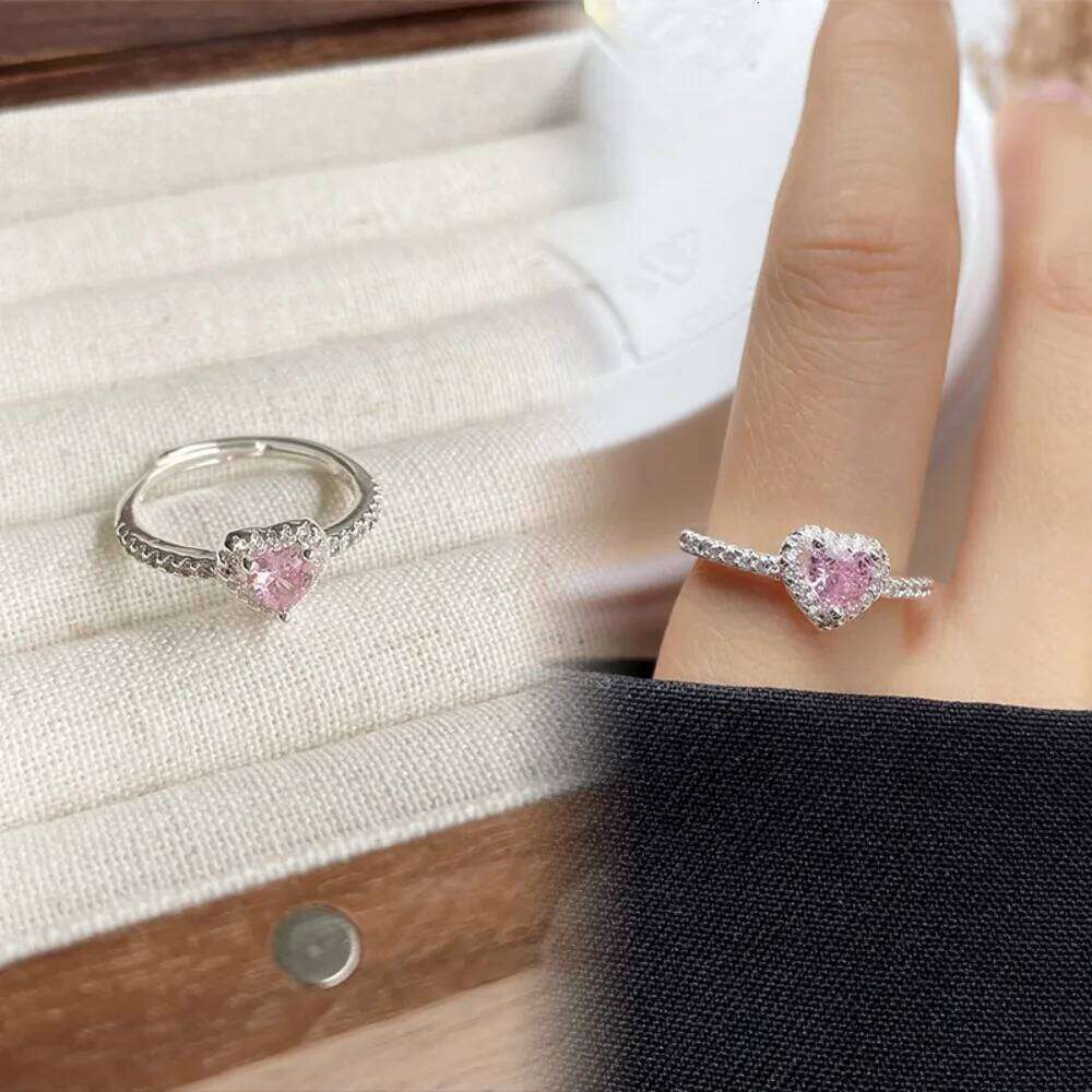 Charm Fashion Pink Heart Zircon Rings for Women Luxury Silver Color Stainless Steel Crystal Necklace Jewelry Set Gift Colorfast XJ260127