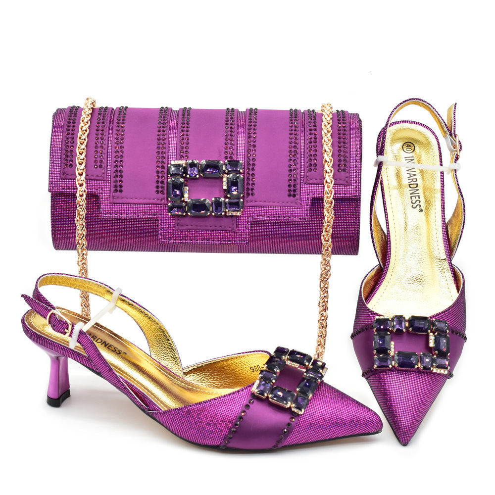 Style Diamond-Studded Pointed Toe Chunky Shoes with Evening Bag Set Italian Fashion Rhinestone Evening Outfit 260127 - view 5
