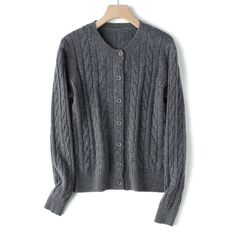 2026 Designer Autumn/Winter Women's Wool Retro Knitted Cardigan Multi functional Round Neck Top Clothing