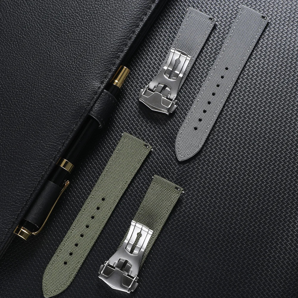 Deployant Sailcloth Watch Strap 20mm 22mm TwoSide Waterproof Nylon Quick Release With Folding Buckle Band for 260122