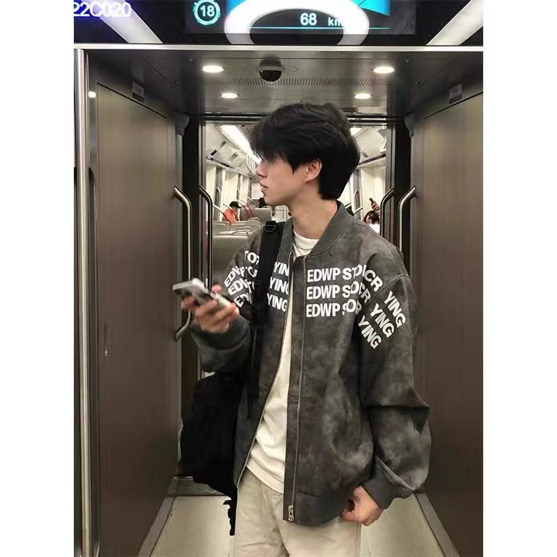 Men's printed jacket - Autumn/Winter relaxed style trendy leather jacket
