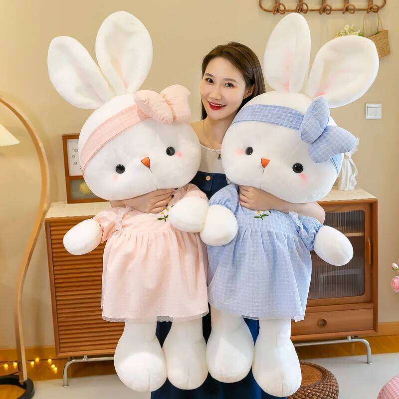 1pc 40cm/15.74in Cute flower skirt plush toy cartoon super cute comfort Daisy rabbit birthday gift doll Y260128