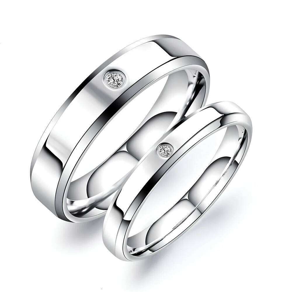 Fashion AAA+ Cubic Zirconia Wedding Band Rings For Women Gifts New Trendy 316l Stainless Steel Men Jewelry XJ260127