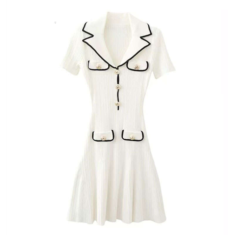 2026 Spring/Summer New Designer Women's Suit Collar Short Sleeve Slimming Elegant Knitted Tight Dress