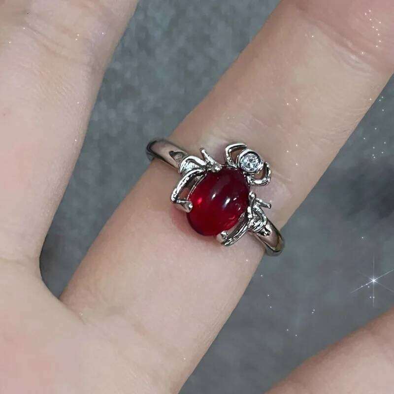 Irregular Red Crystal Glass Butterfly Aesthetic Rings for Women Y2K Gothic Spider Cross Ring Creative Grunge Jewelry Accessories XJ260127
