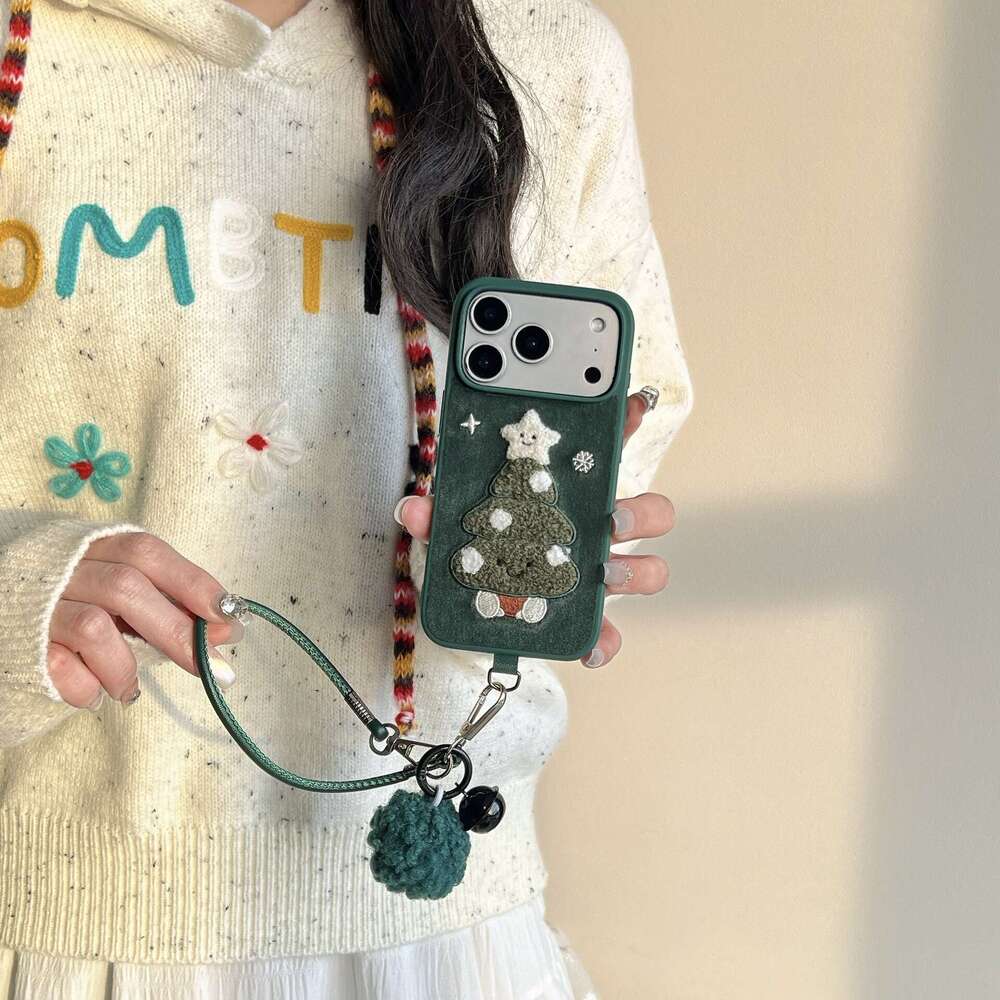 Autumn Winter Embroidered Christmas Tree Case for iPhone 17 Apple 16 Pro Max/15/14 New Niche 13 S260128