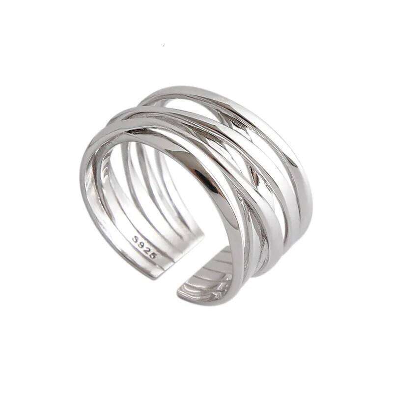 XIYANIKE Silver Color Rings Creative Multilayer Winding Line Geometric Handmade for Women Couple Size 17.2mm Adjustable XJ260127