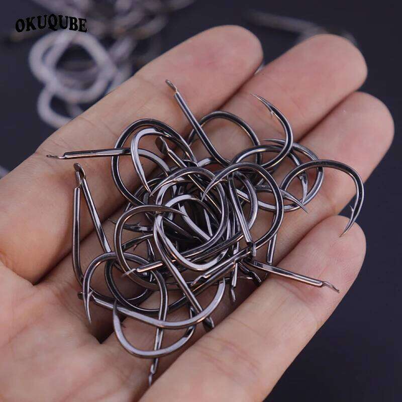 50pcs/lot Fishing Set Coating High Carbon Stainless Steel Barbed Black Color Carp Fish Hooks Sharped Flattened Fishhook Z260128