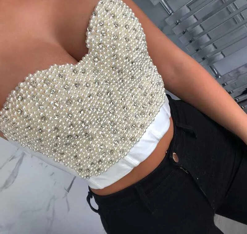 Women's vest, rhinestone tight corset, pearl bust, exposed navel bra, club party, shiny exposed navel top, clothing