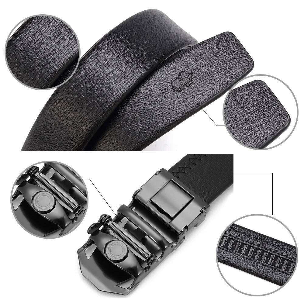 BISON DENIM Men's Automatic Buckle Belt Genuine Leather Male Belts Luxury Brand Business Casual Strap for Jeans 3.4 Width X260128 - view 6