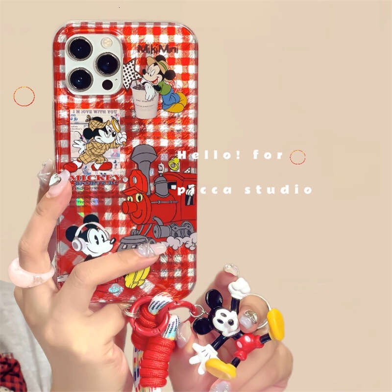 Compatible with Apple 14 Max Phone Case iPhone 15 Cute Red Plaid Mickey Mouse 16 Pro Niche New S260128