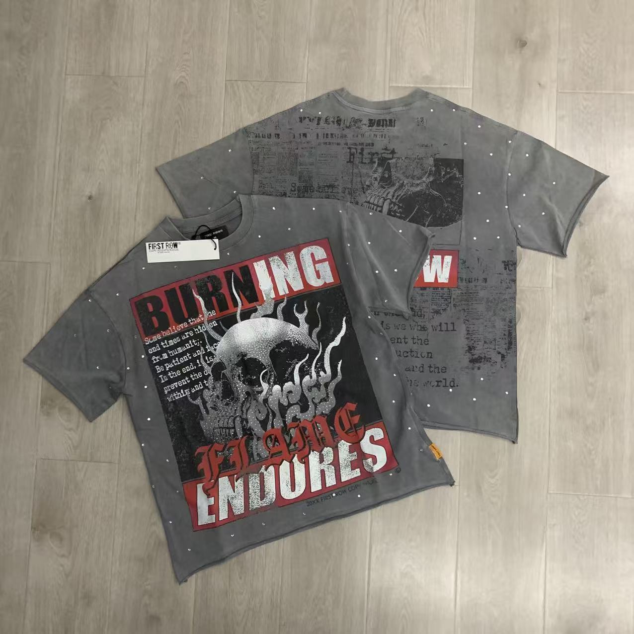 Men's T-shirts FIRST ROW High-end Cotton Short Sleeves Graphics Street Hip-hop Gothic Summer Prints Harajuku Short-sleeved Cotton Oversized Vinta