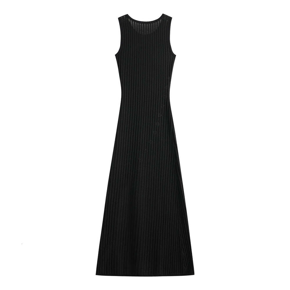 2026 Spring/Summer New Luxury Black High Waist Water Diamond Decorative Round Loop Seam Knitted Sleeveless Tight Skirt