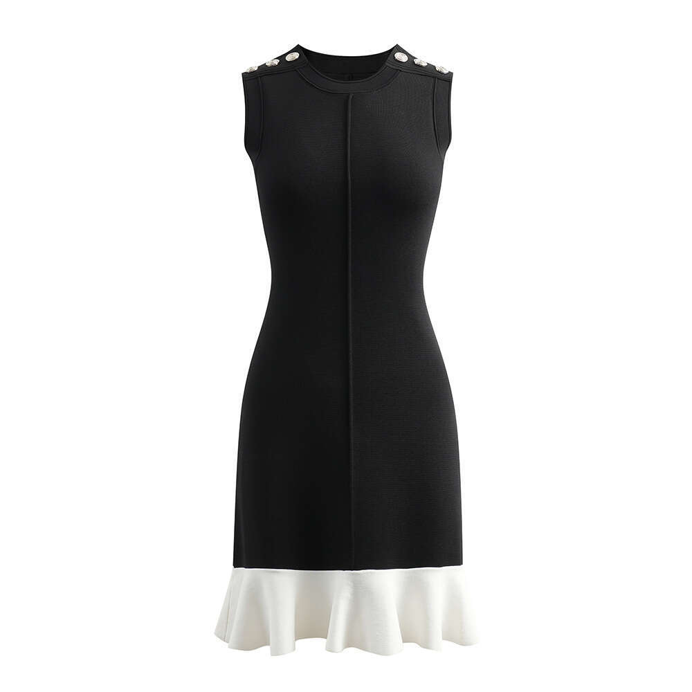 Designer Style Women's Sleeveless 2026 Summer New Elegant High Waist Ruffle Knitted Patch Dress