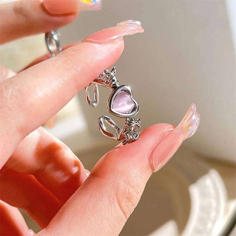 3pcs Fashion Love Heart Zircon Open Set for Women Gothic Sweet Girls Geometric Finger Rings Y2K Party Jewelry Accessories XJ260127