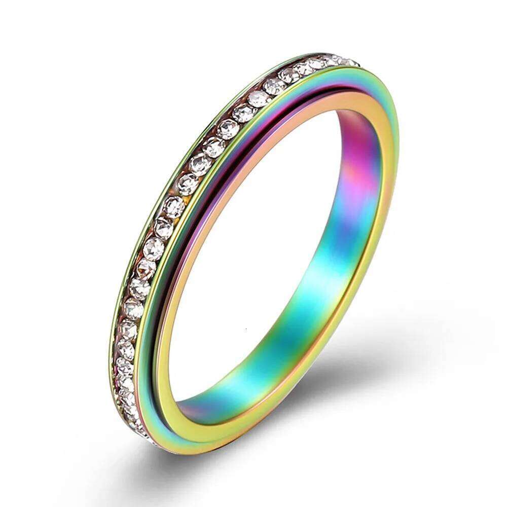 Simple 3mm Plain Inlaid Set Drill Rotatable Titanium Steel Women's Rings Light Luxury Stacking Decompression Ring XJ260127
