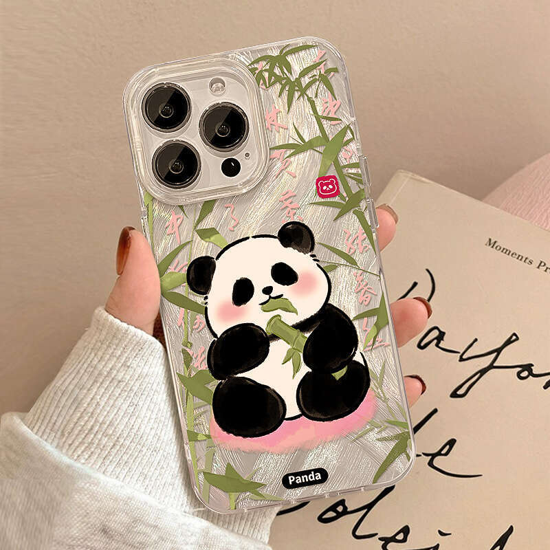 Compatible with Apple 15 Phone Case iPhone 14 PM Cute Bamboo Panda 13 Feather Gauze Laser 12 Chinese Style 11th Generation S260128