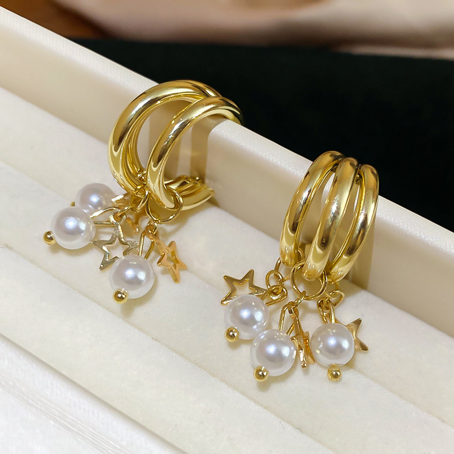 Silver Needle C-shaped Star Pearl French Retro Elegant Niche Temperament Light Luxury High-end Earrings for Women - view 5