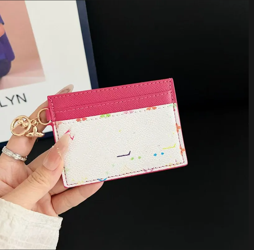 Luxury designer keychain Credit Card Holders Mini Wallets High Quality For Mens Womens Leather Monogram Flower Classics Pure Color Keychain Purses Wallet With Box