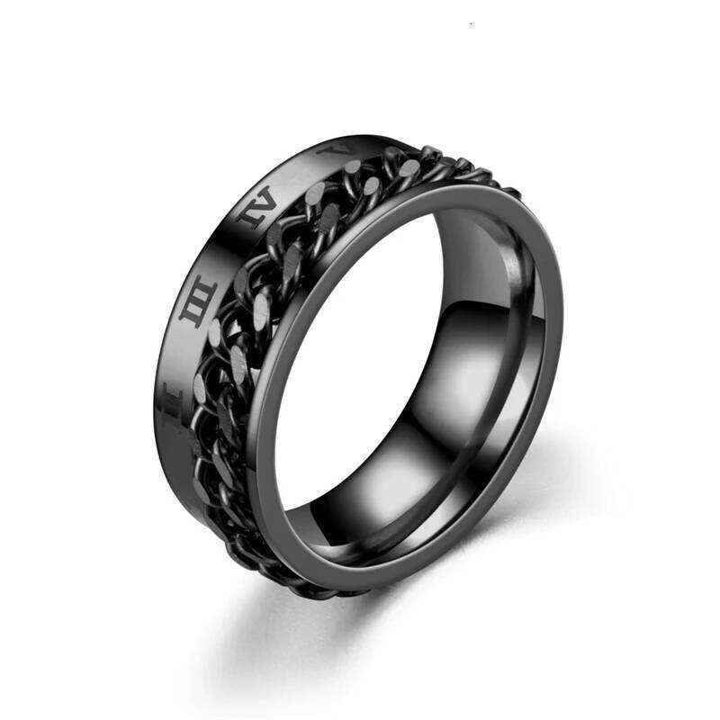 Cool Roman Numerals Rotating Stainless Steel Chain Multifunction Anti Stress Ring for Men Women Anxiety Relief Jewelry Punk Gift XJ260127