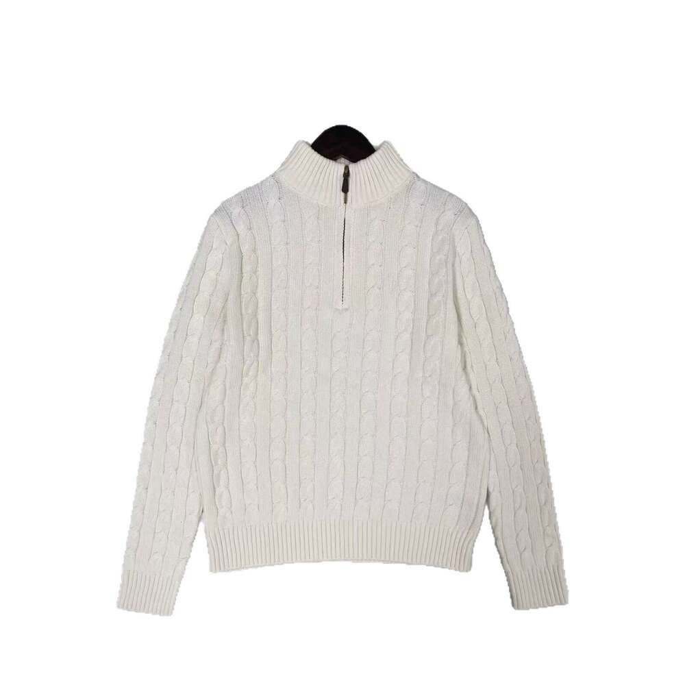 2026 Embroidered Half Zipper Knitted Stand up Collar Loose Lazy Style Pure Cotton Long Sleeve Women's Knitted Sweater