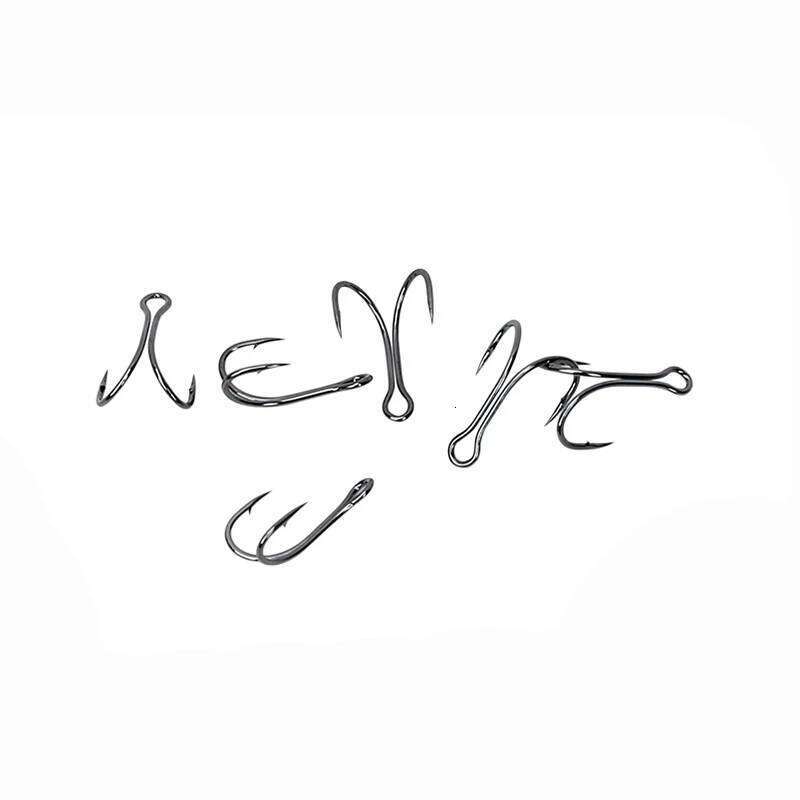 50pcs/box High Carbon Steel 5 Size Treble Barbed Fishhooks Super Sharp Double Hooks Sea Tackle Fishing Accessories Z260128