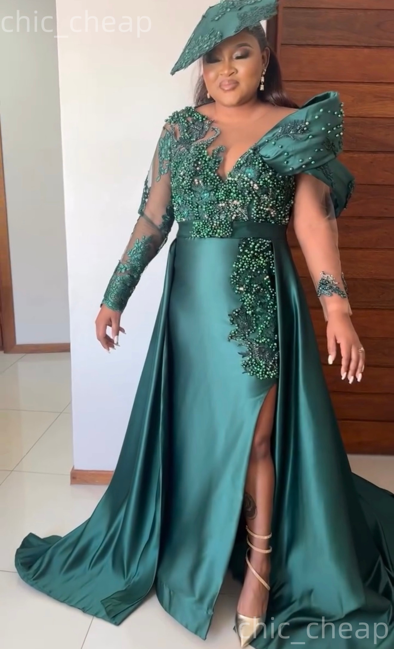 2026 Plus Size Hunter Green Mermaid Mother Of Bride Dresses Lace Pearls Satin High Split Evening Party Mama's Dress 50's Birthday Wedding Gu