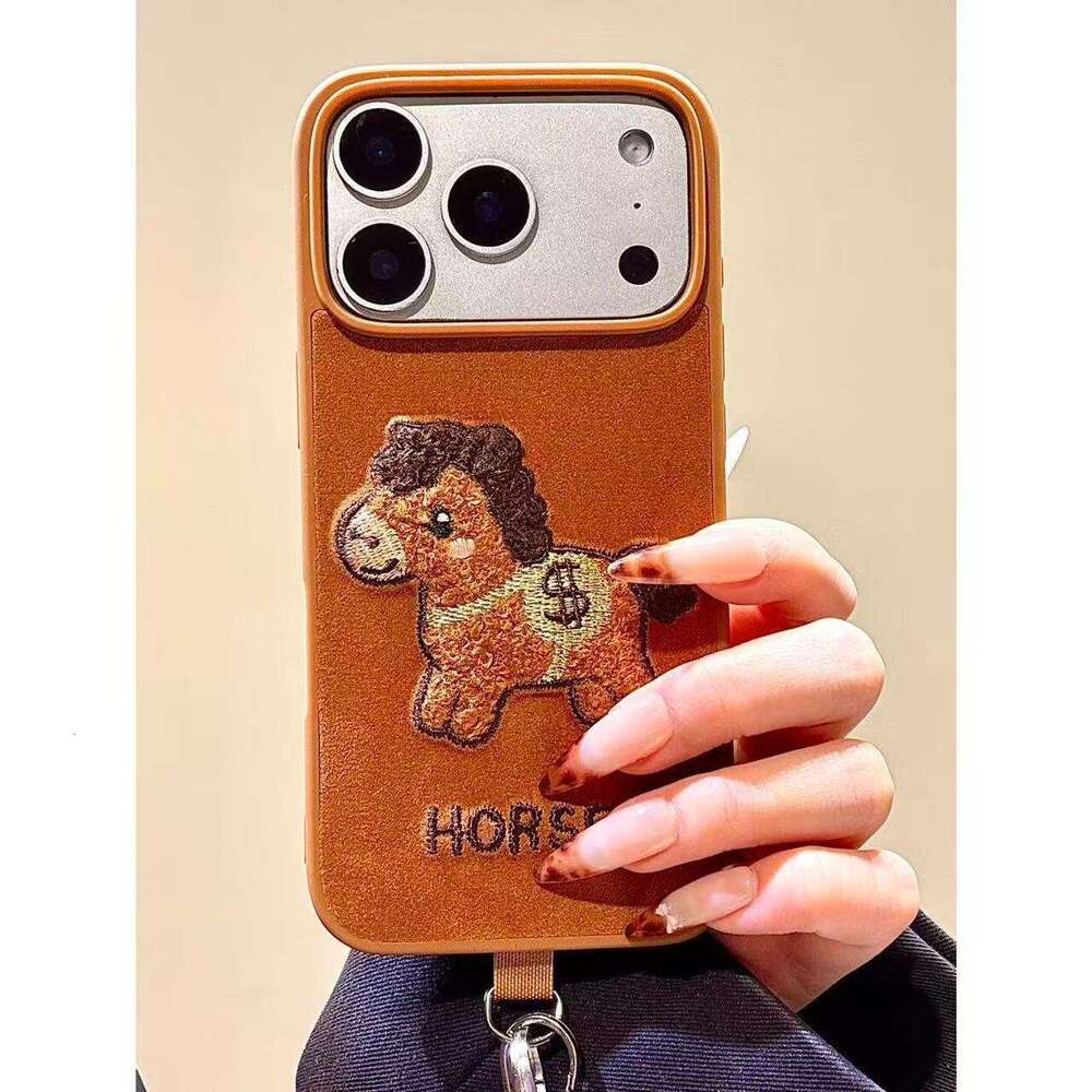 Autumn Winter Velvet Embroidered Money Pony Handheld Strap Compatible with Apple 17 Pro Max Phone 16 iPhone 15 Case S260128 726