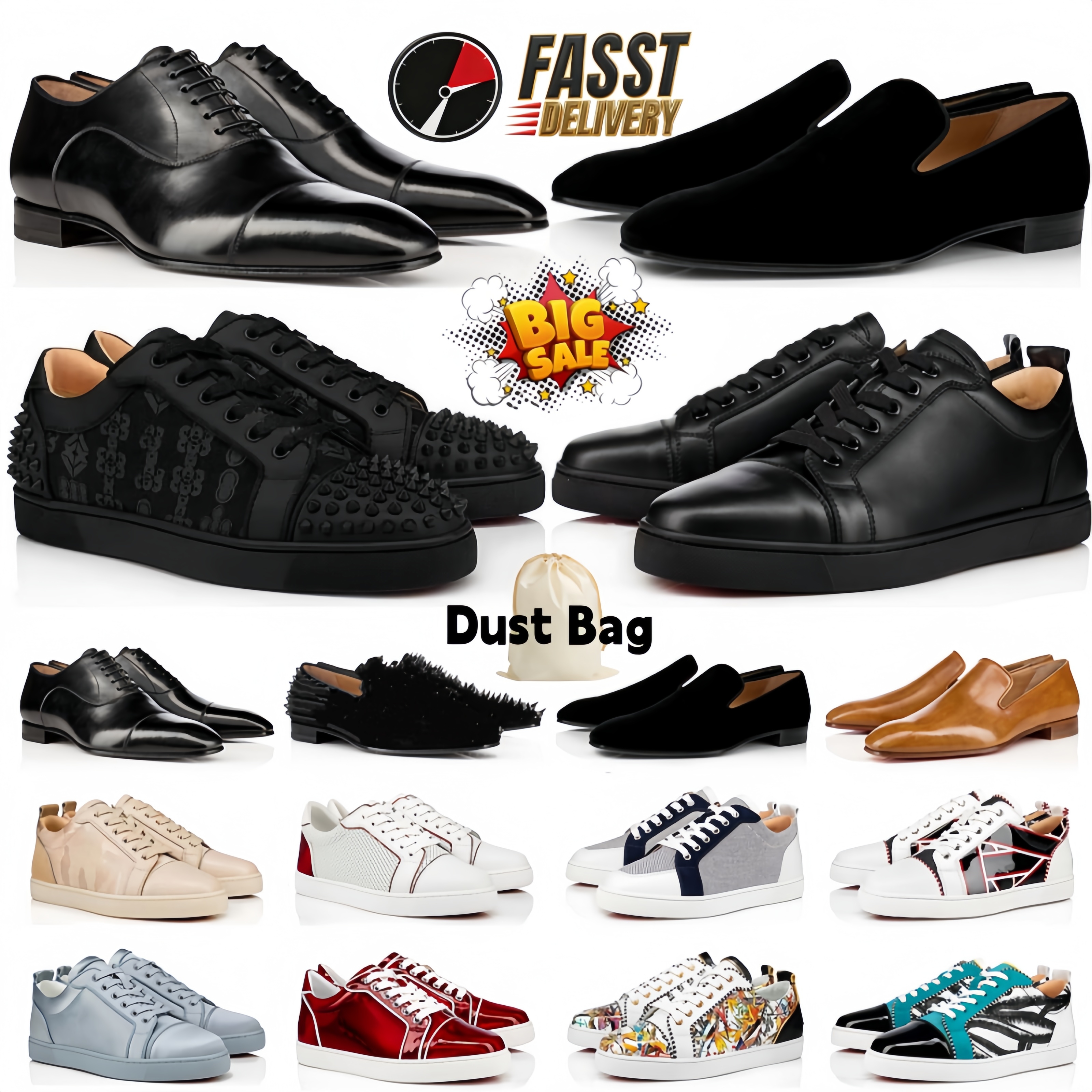 Designer hig red bottomshoes mens Dress Shoes Men Casual Shoes Bottoms Sneakers Glitter Grey Rivets Leather Suede Women Fashion Spikes Luxury classic Office AAAAA