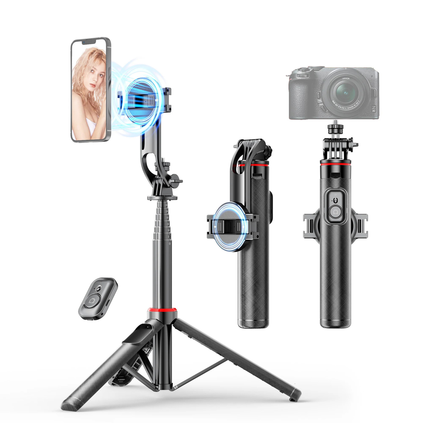 C20 Magnetic Selfie Stick Tripod for iPhone 12-16 Pro Max Travel Stand with Magsafe Phone Clamp for Android Smartphone 260127