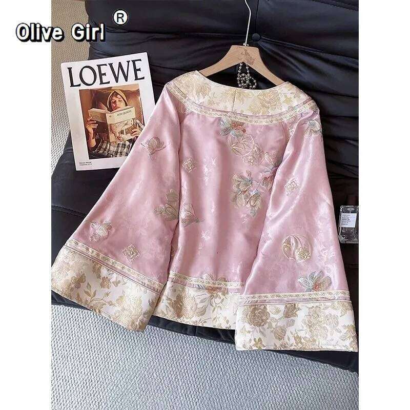 Outerwear Women's Coat Tops Light Luxury Temperament V-Neck Embroidery Improved Chinese Style Top Half Skirt