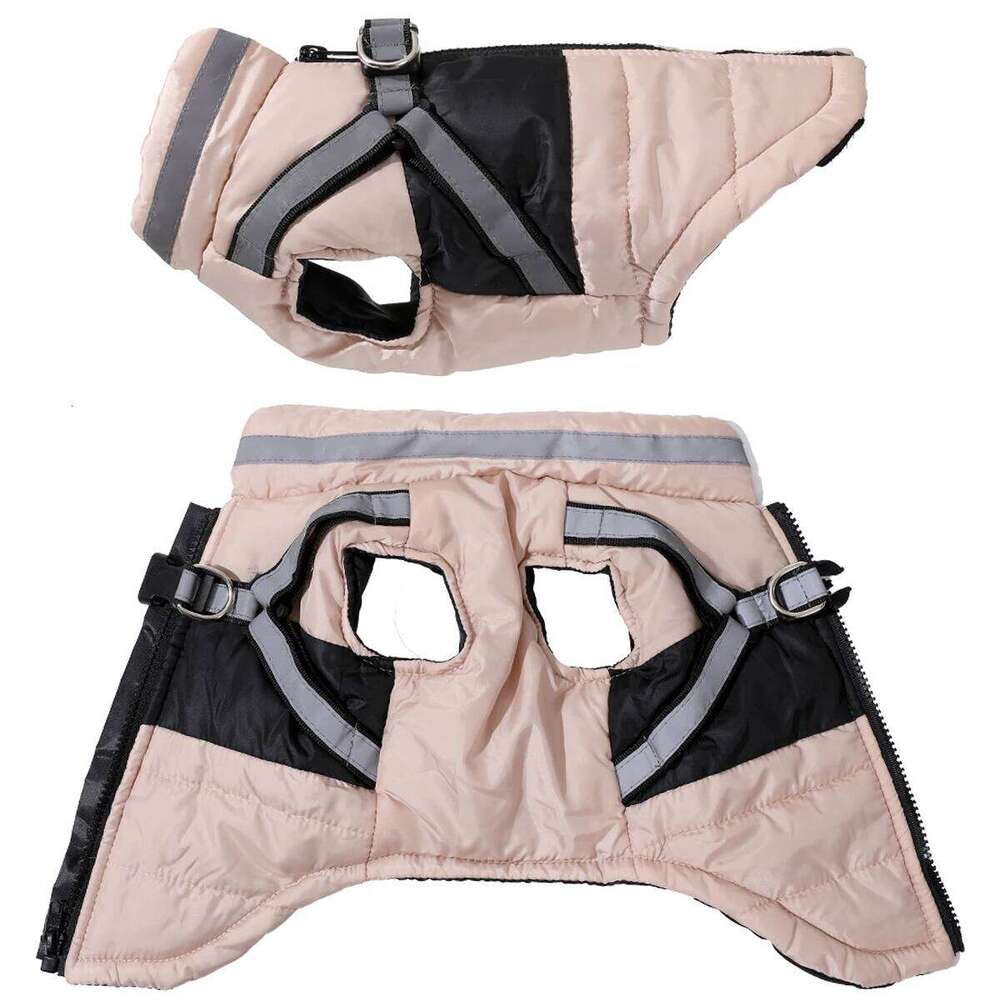 Warm Clothes with Harness Reflective Waterproof Dogs Jacket Padded Soft Dog Coat Apparel Windproof Yorkies Labrador Costumes XJ260127