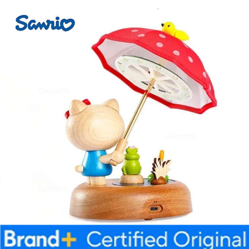 Sanrio Anime Character Hello Kitty Night Light Solid Wood Fun USB Charging Port Desktop Model Decoration Children Birthday Gifts H260128
