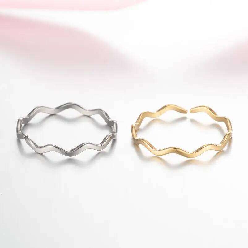 Thin Sea Wave Stainless Steel Open Rings For Women Adjustable Geometric Finger Ring Couple Gift Party Fashion Jewelry Wholesale XJ260127