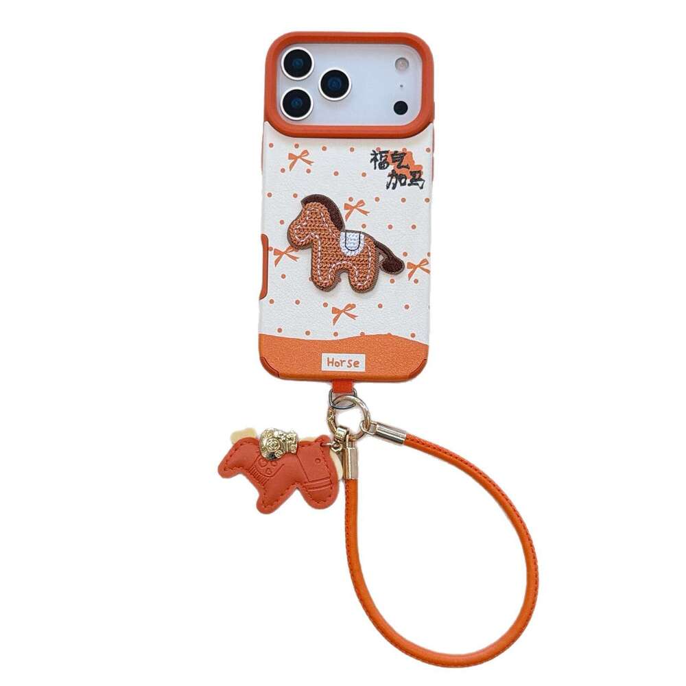 Suitable for iPhone 17/16 Phone Embroidered Pony 15 Pro Max New Pendant Huawei Mate 80 Case S260128