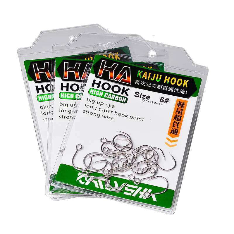 KATYUSHA 20pcs Big Eye Single 6-4-2-1-1/0-2/0-3/0 High Carbon Steel Fishing Hooks Barbed Sharp Fishhooks for Lure Pesca Z260128