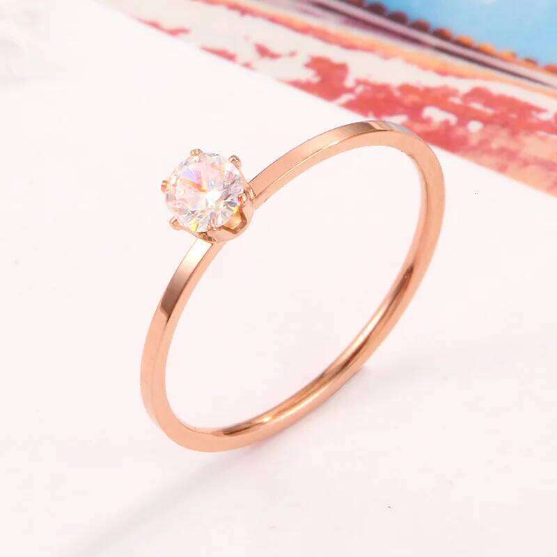 Solitaire Ring Stainless Steel Korean Fashion Thin Pinky Rings with AAA+ Cubic Zirconia Gold Plated Jewelry for Women KBR111 XJ260127