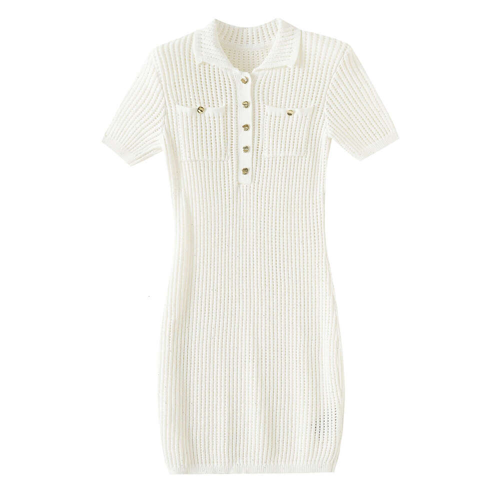 2026 summer new mermaid sequin elegant style slim fit lapel women's knitted dress