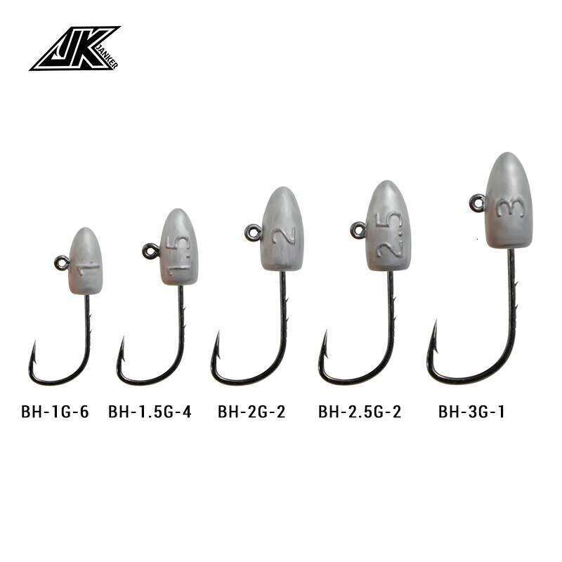 JK BH 5pcs Metal Jig Head Fishhook Set 2X Strong Black Nicke Hooks High Carbon Steel Barbed Single Hook Z260128