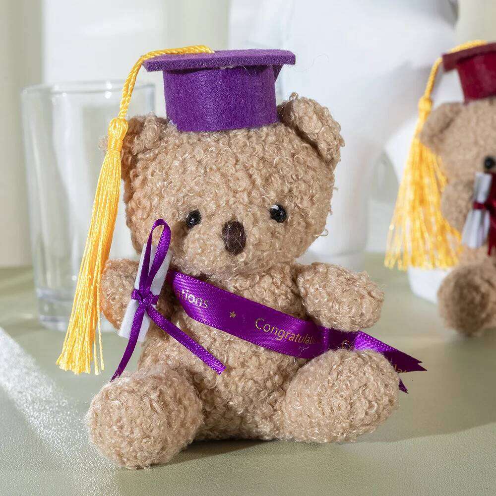 12cm/4.72in Doctor Bear Plush Toy Stuffed Animal with Cap & Gown Cute Educational Gift for Students Kids Graduation S Y260128