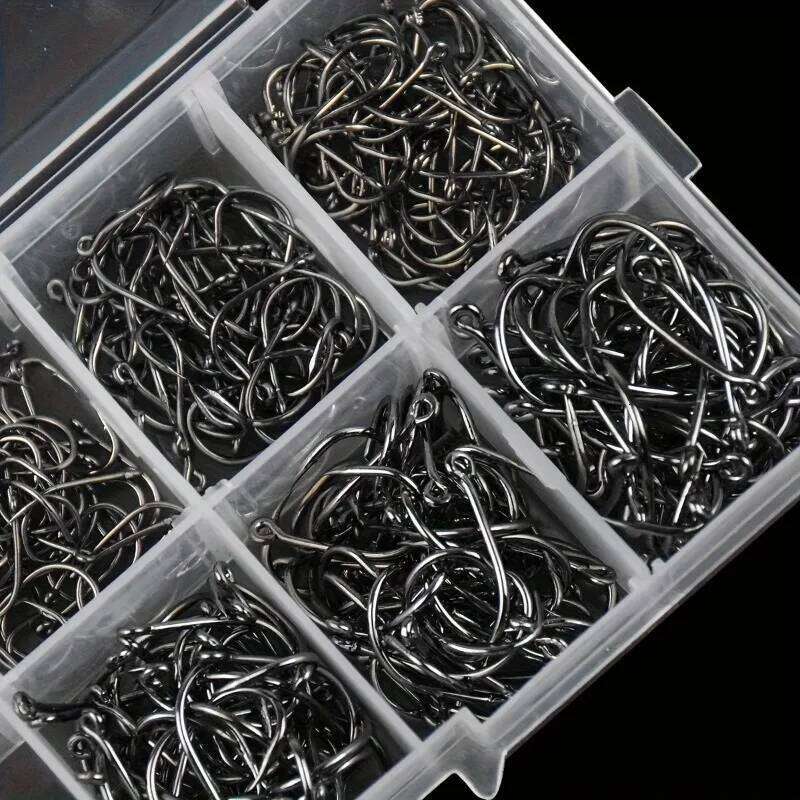 500pcs Fishhooks Strong Sharp Silver Circle Fishhook 3#-12# Jig Barbed Pesca Portable Tackle Accessories Sea Fishing Set Z260128