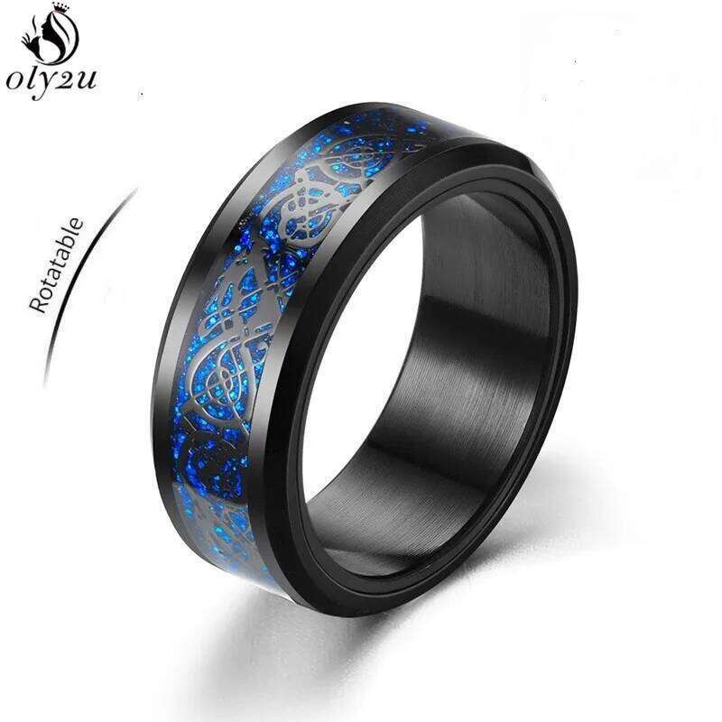 2025 Titanium Steel Black Carbon Fiber Rings Fashion Red Blue Celtic Dragon Ring for Men Women Cool Jewelry Domineering Gifts XJ260127